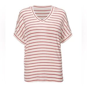 CAbi COOKOUT Red and White Striped V-Neck Women's Top